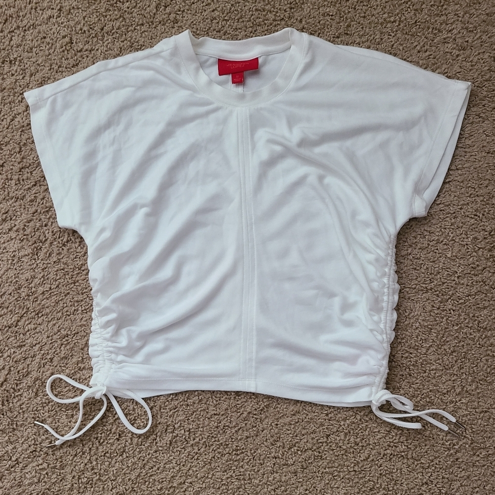 Jennifer Lopez White Drawstring Ruched Crop Top